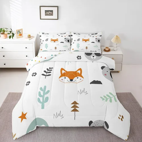 Miniatura 12 de Feelyou Juego de edredón de animales de zoológico, tamaño individual, juego de ropa de cama de animales de dibujos animados para niños, niñas