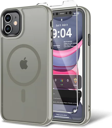 Miniatura 45 de Funda para iPhone 11 con protector de pantalla, compatible con MagSafe, ultra delgada, translúcida, mate, a prueba de golpes, color negro