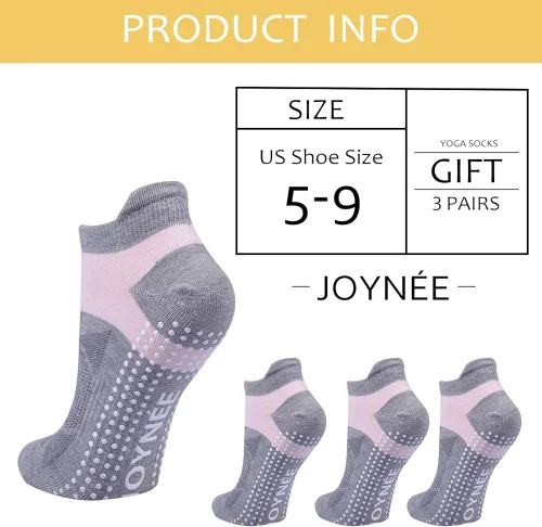 Miniatura 7 de JOYNÉE Calcetines de yoga antideslizantes para mujer con agarres ideales para pilates barras bailes hospitales fitness 3 pares