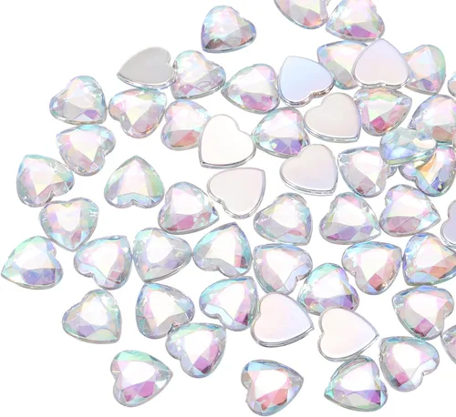 Miniatura 8 de MECCANIXITY 60 calcomanías acrílicas de diamantes de imitación de corazón de 0.315 in con parte trasera plana, gemas de plástico para manualidades