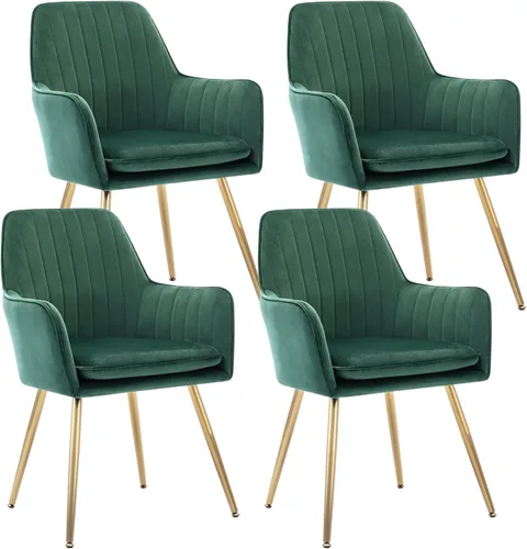 Miniatura 10 de Gold Thumb Juego de 2 sillas de comedor de terciopelo con respaldo medio, sillón moderno de ocio con patas chapadas en oro, silla tapizada para sala