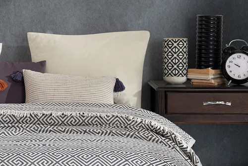 Miniatura 7 de Manta turca decorativa para cama, 75 x 90 pulgadas, de algodón, color blanco y negro, manta para cama y sofá