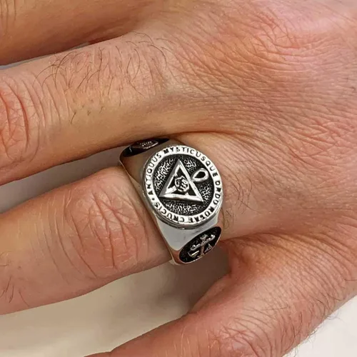 Miniatura 6 de Anillo Antiquus Mysticusque Ordo Rosae Crucis Signet, Plata de Ley, Bañado en Oro, Rodio, 0.630 x 0.630 in, Anillo Masónico para Hombre