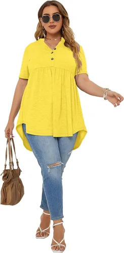 Miniatura 4 de PLOKNRD Blusas holgadas para mujer, de manga corta, cuello en V, con botones, holgadas, para mujer