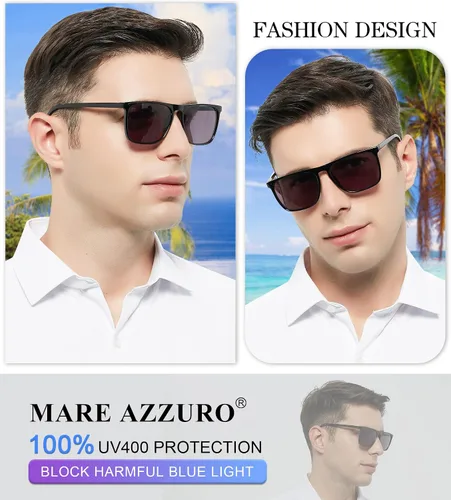 Miniatura 2 de MARE AZZURO Gafas de sol polarizadas negras para hombre, de gran tamaño, para conducción, pesca, ciclismo, protección UV400