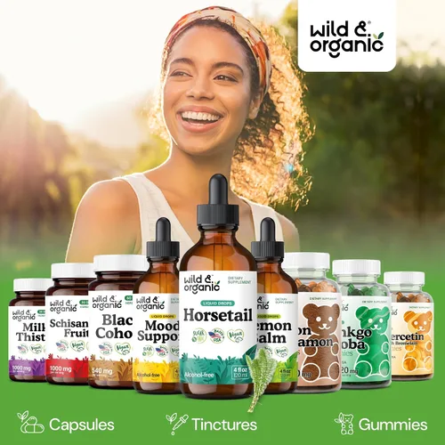 Miniatura 5 de Wild & Organic Tintura de Hierba Cola de Caballo - Soporte para Cabello, Piel y Uñas - Suplemento Líquido de Cola de Caballo - Gotas Veganas
