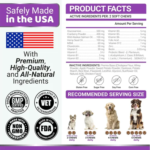 Miniatura 6 de Vitaminas y suplementos para perros – 170 golosinas – Multivitamínico masticable con glucosamina – Multivitamínico para perros mayores y cachorros