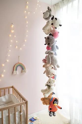 Miniatura 2 de Mkono Cadena de almacenamiento de metal para animales de peluche, organizador de 20 clips para juguetes de niños, soporte de exhibición para cuarto