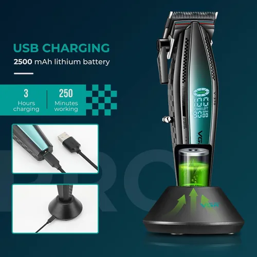 Miniatura 4 de VGR 270 cortapelos para hombres profesionales, de bajo ruido, inalámbrica, de alta velocidad, 9000 RPM, cuchilla de cerámica de decoloración fresca