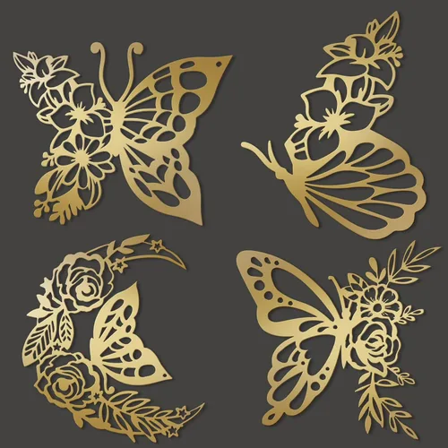 Miniatura 8 de LOYIM 4 piezas de decoración de pared de mariposa de metal, decoración de pared de hojas de metal, fases lunares, floral, bohemio, para colgar