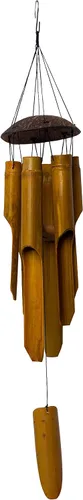 Miniatura 7 de Campanas de viento hechas a mano, 5 tubos de campana de bambú, parte superior de madera de coco, campanillas de madera de tono bajo y profundo