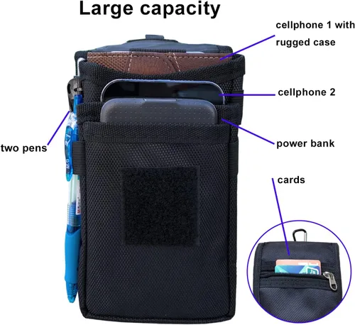 Miniatura 3 de Funda de teléfono dual para dos teléfonos, soporte táctico para cinturón de teléfono celular para hombres, funda para teléfono multiherramienta