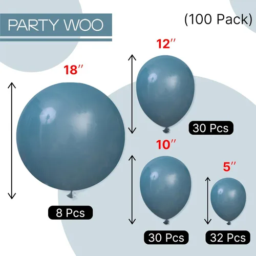 Miniatura 7 de PartyWoo Globos de color azul pizarra, 100 unidades, diferentes tamaños, paquete de 18, 12, 10, 5 pulgadas, azul marino, azul polvoriento, bohemio