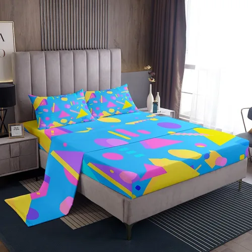 Miniatura 30 de Erosebridal Sábana bajera ajustable de los años 80, juego de sábanas geométricas de los años 80 y 90, decoración de Memphis, 80 estilos para Multi 04