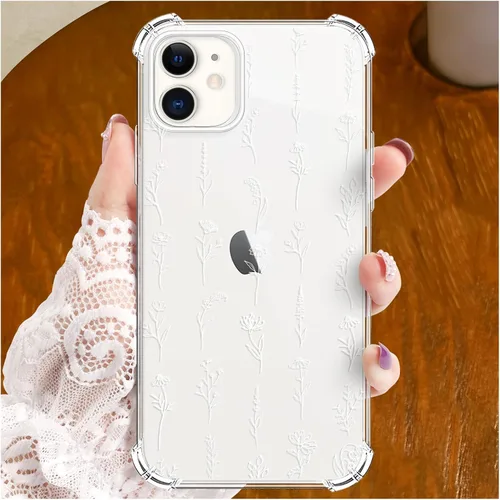 Miniatura 12 de Funda de cristal para iPhone 11 Pro (2019) de 5.8 pulgadas, bonita funda protectora transparente, diseño floral de encaje blanco [no amarillento]
