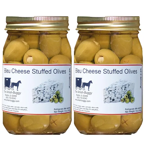 Aceitunas grandes rellenas - Dos frascos de 16 oz. (aceitunas rellenas de queso Blau)