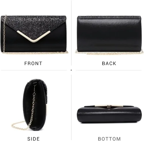 Miniatura 2 de Dasein Bolsos de noche para mujer, bolsos de mano formales para bodas, fiestas, bailes, bolsos con correa para el hombro y solapa con purpurina