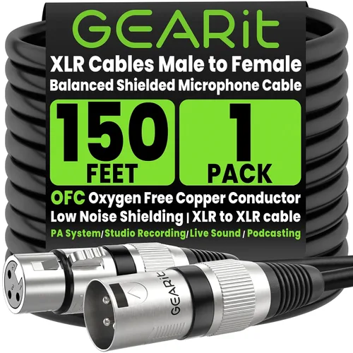 Miniatura 10 de GEARit XLR - Cable de micrófono macho a hembra (50 pies), mezclador blindado equilibrado de 3 pines, estudio de grabación, podcast, negro, 50 pies