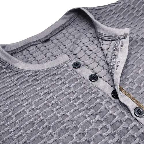 Miniatura 5 de Blusas con botones para Hombre sólido Cuello en V Camisa tipo túnica Mangas Camisetas Deportivas ajustadas