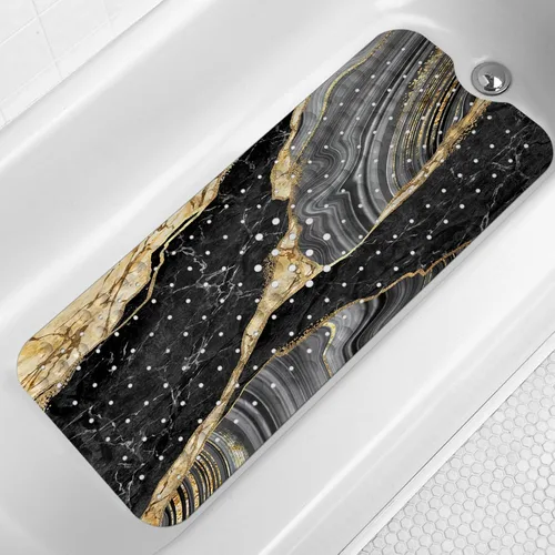 Miniatura 10 de LNOND Tapete de baño de mármol antideslizante, extra largo de 40 x 16 pulgadas, tapete antideslizante para bañera, tapete de ducha de mármol azul