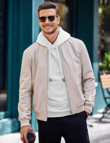 Miniatura 3 de COOFANDY Sudadera con capucha para hombre, de manga larga, a la moda, para gimnasio, atlética, a cuadros, jacquard, con bolsillo