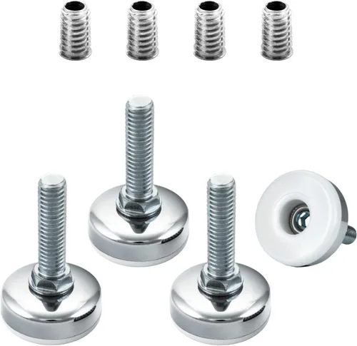 POWERTEC Pies niveladores roscados 4PK con insertos roscados de 3/8"-16, pies ajustables resistentes para muebles con almohadillas grandes no