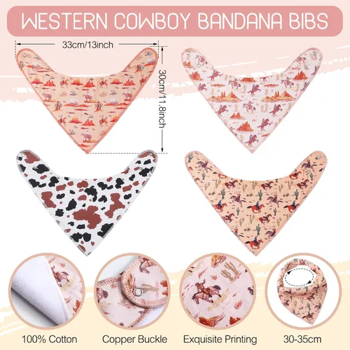 Miniatura 2 de VitalCozy 4 unidades de vaquero occidental bebé bandana babero algodón recién nacido bebé bebé babero