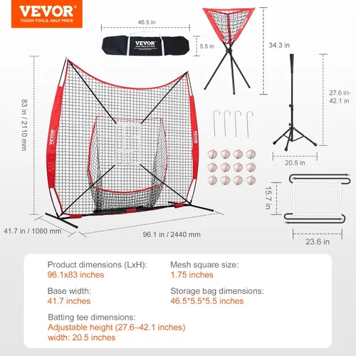 Miniatura 8 de VEVOR - Red de práctica de sóftbol, red portátil de entrenamiento de béisbol para batear, batear, atrapar, lanzar, equipo de respaldo con marco