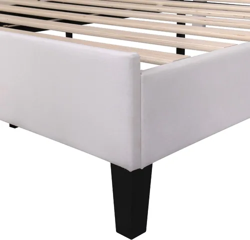 Miniatura 7 de Cama de plataforma tapizada de tamaño matrimonial con cabecera de terciopelo, no necesita somier, color beige