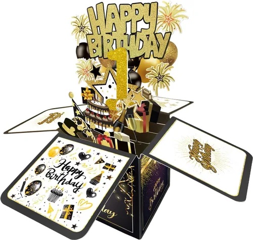 Tarjeta de cumpleaños número 1 de Joycard, decoraciones de cumpleaños número 1 para niñas y niños, para ella o él, tarjetas 3D de feliz cumpleaños
