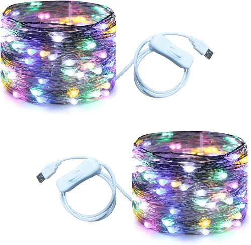 Miniatura 13 de RUICHEN Guirnalda de luces USB de 33 pies, 100 luces LED con interruptor de encendido/apagado (blanco cálido, paquete de 2)