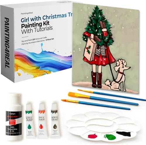 Miniatura 17 de Kit de Pintura DIY Painting4Real para Adultos – Aprende a Pintar Bosques Navideños con Tutoriales en Vídeo – Juego de Pintura Acrílica de 9 Piezas