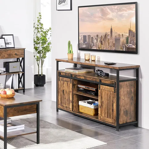 Miniatura 3 de Topeakmart Soporte de TV de granja para TV de 55 pulgadas, centro de entretenimiento alto con puertas corredizas de granero y armarios
