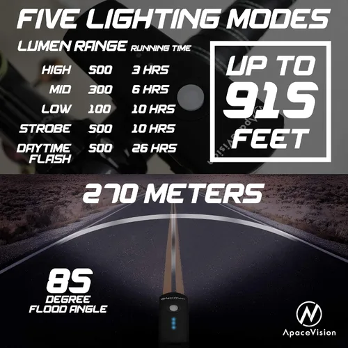 Miniatura 4 de XPRO-LUME - Luces de bicicleta recargables por USB, potentes 500 lúmenes, luz delantera de bicicleta - Super brillante IPX5 impermeable MTB Road