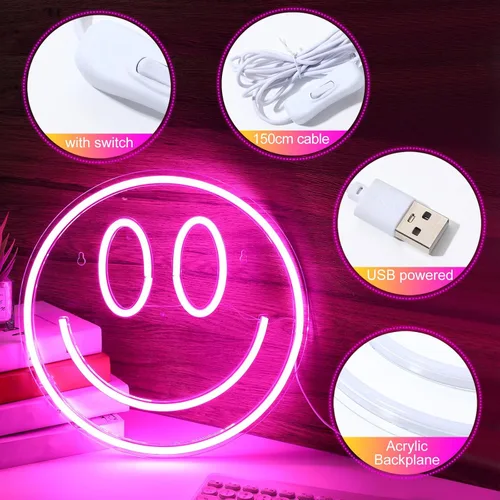 Miniatura 4 de Honoson 2 luces de neón faciales de 13 pulgadas, letreros de neón grandes alimentados por USB, lindas luces de sala de juegos para pared