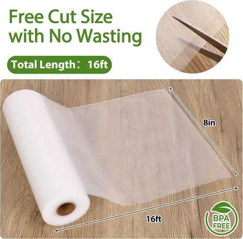 Miniatura 2 de Moretoes Vacuum Sealer Bags 3 Rolls 8" x 16' for Food Saver, Commercial Grade Bag Rolls, BPA Free, Customized Size Bag for Sous Vide Cooking or Meal
