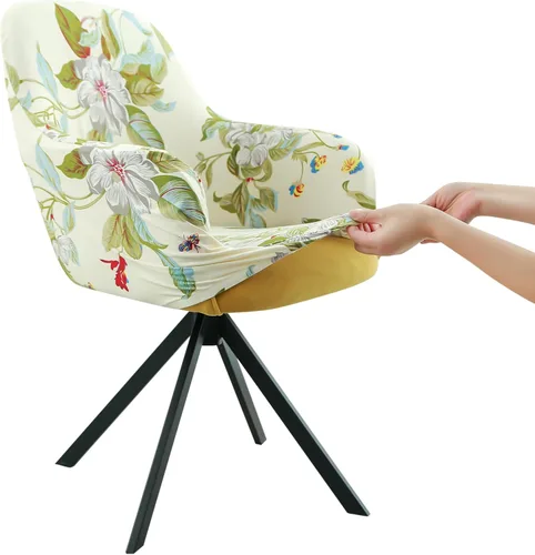 Miniatura 10 de Iauddy Funda de Silla Giratoria de Acento para Comedor para Oficina, Funda Elástica para Silla de Escritorio de Oficina de Respaldo Medio Protector