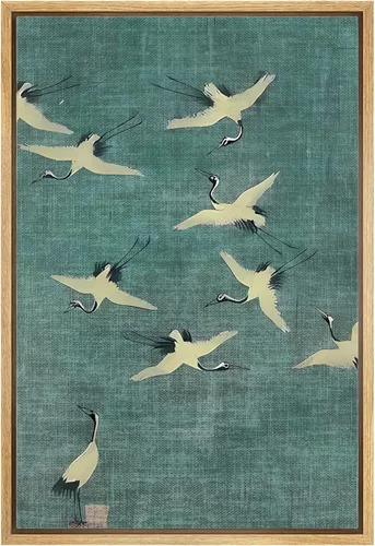 Miniatura 42 de NWT Impresión en lienzo enmarcado para pared, acuarela, grullas, pájaros volando, naturaleza salvaje, ilustraciones de arte moderno decorativo