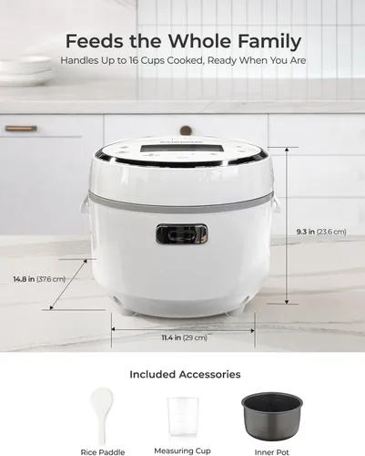 Miniatura 7 de CUCKOO Micom - Olla arrocera de 8 tazas sin cocer / 16 tazas cocidas con olla interior antiadherente, arrocera grande con 9 opciones de menú
