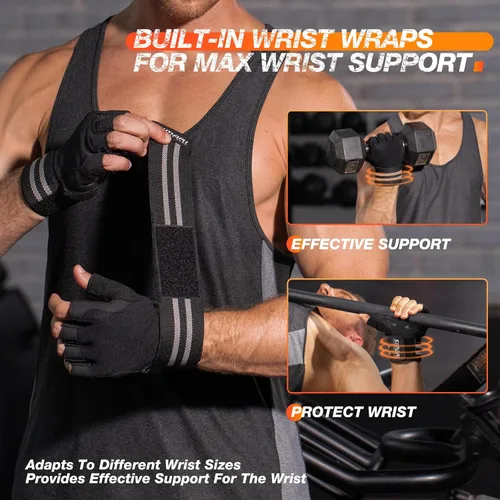 Miniatura 3 de SIMARI Guantes de gimnasio de entrenamiento para hombres y mujeres, guantes de levantamiento de pesas con soporte para muñeca, agarre de almohadilla