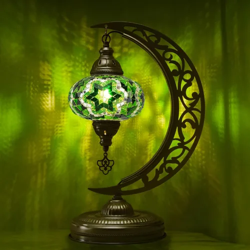 Miniatura 13 de Lámpara de mesa turca de mosaico en forma de media luna, lámpara de escritorio marroquí estilo luna boho hecha a mano, iluminación decorativa