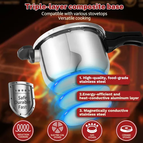 Miniatura 5 de Olla a presión de acero inoxidable de 10 cuartos de galón para todas las estufas, compatible con inducción, grado alimenticio, resistente