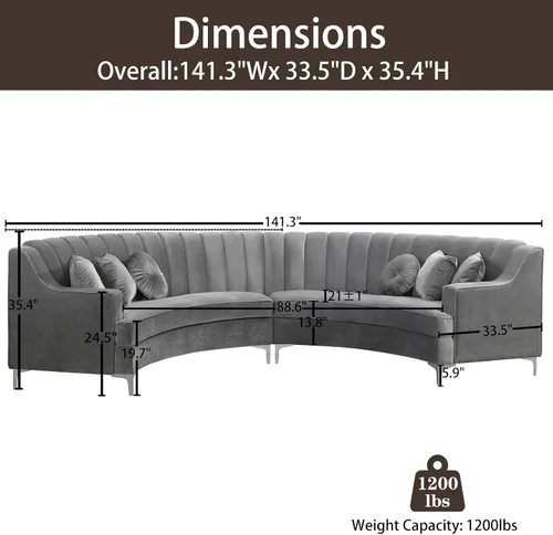 Miniatura 21 de Legend Vansen L - Sofá de terciopelo semicírculo de 141.34 pulgadas, sofá modular curvado de gran tamaño para sala de estar, oficina, apartamento