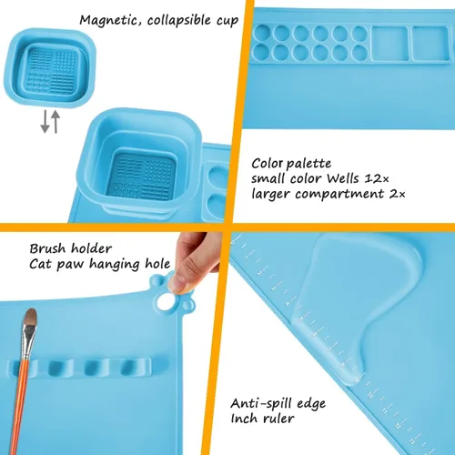 Miniatura 2 de SHNOKER Tapete de silicona para manualidades de 21.7 x 17.7 pulgadas, tapete de pintura de silicona súper grande con 1 taza magnética y paleta
