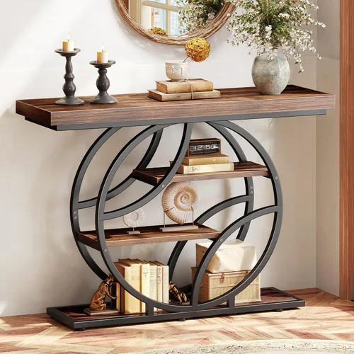 Miniatura 15 de Huuger Mesa de entrada de 41.3 pulgadas con parte superior de mármol, moderna mesa de sofá consola con estantes, para entrada, pasillo, entrada