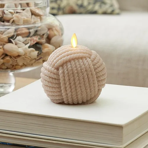 Miniatura 2 de Luminara - Vela sin llama de esfera de cuentas de cristal de las fiestas con purpurina - Cordón taupe atemporal - Paquete de 1-4x4.25 - Temporizador