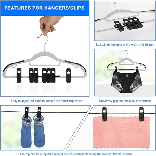 Miniatura 6 de Tinfol Clips de plástico negro, paquete de 20 clips para dedos, clip de agarre fuerte multiusos para perchas de ropa de línea delgada