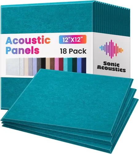 Miniatura 8 de Paquete de 18 paneles acústicos autoadhesivos absorbentes de sonido, panel de amortiguación de alta densidad, paneles de pared cuadrados