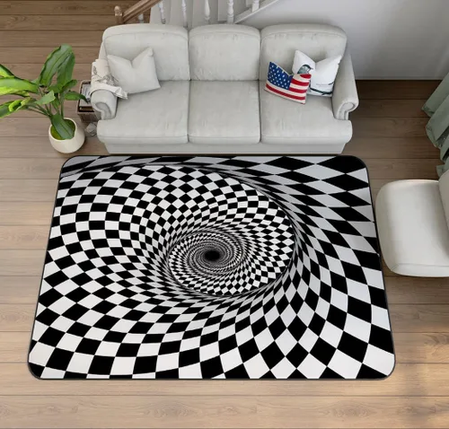 Miniatura 35 de Alfombra de ilusión óptica 3D azul y verde, patrón geométrico de remolino, para dormitorio, sala de estar, decoración de interiores, 63 x 47