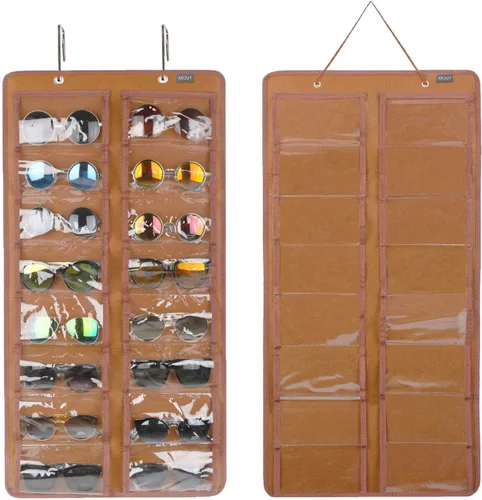 Miniatura 13 de AROUY Organizador de gafas de sol, organizador de gafas con bolsillo para colgar en la pared - Organizador de gafas de sol con 16 ranuras de fieltro